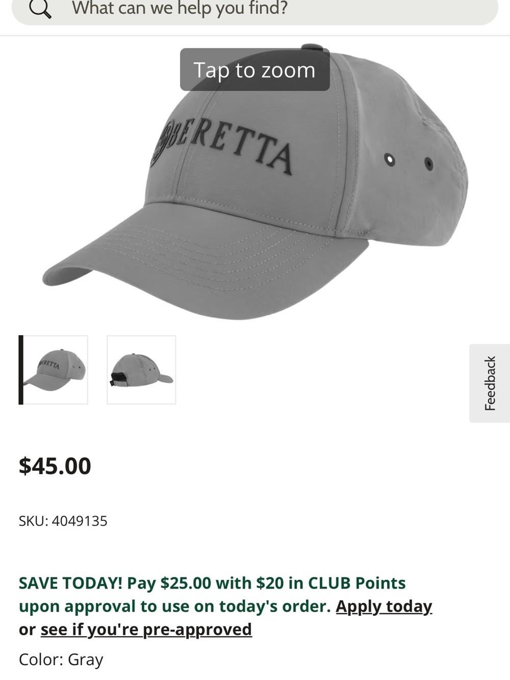 Beretta Peak Performance Gray Nylon Baseball Cap - OS